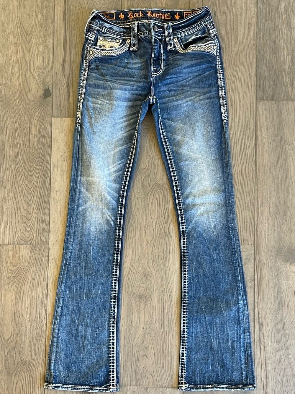 Inseam 33, Size 25 Rock Revival Yui Women's Medium Wash Boot Cut Blue Jeans